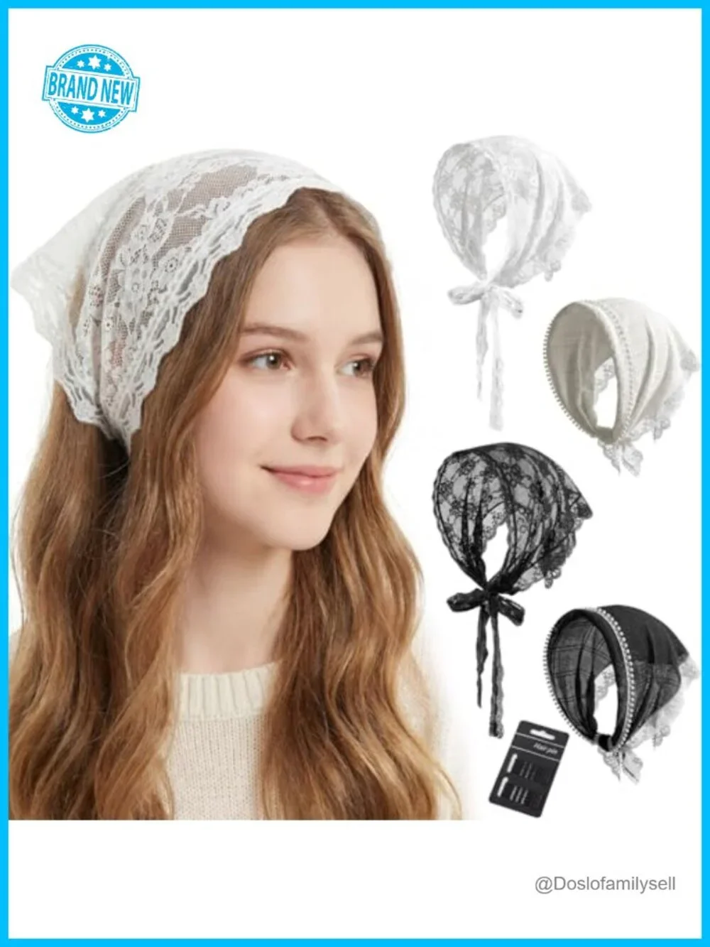 4 Pack Lace Bandanas Head Scarf Women Wedding Bridal Tulle Bobby Pin